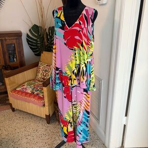 NATORI Bora Bora Vibrant Tropical Print Pants and Top Set! New! Sleeveless. Lg